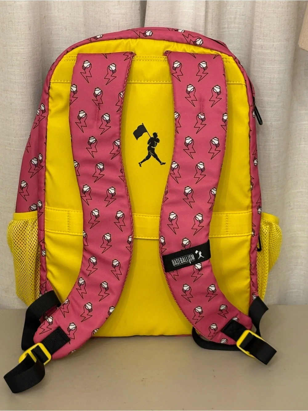 NWT Baseballism Electric No Fear Cap Clip Backpack Pink Yellow Babe Ruth Quote